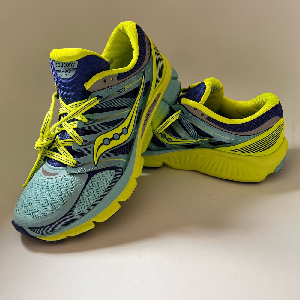 NEW Saucony Zealot ISO Series Blue Yellow Neon Sneakers Size 8.5